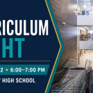 Island View High School interior featuring its curved staircase, glass railing and blue lockers. Curriculum Night is September 2 from 6:00 to 7:00 p.m.